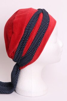 SWR23/Warm rood Sjaaltje blauw-met-witte-stipjes